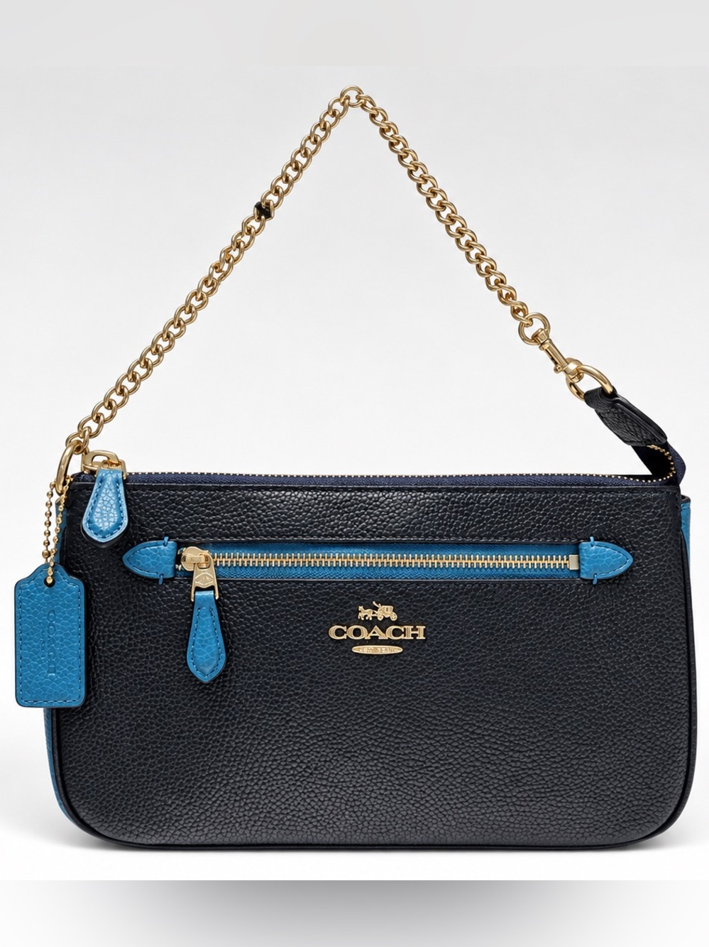 Coach Nolita 24 Navy Peacock Colorblock Pebbled Leather Chain Bag NWOT